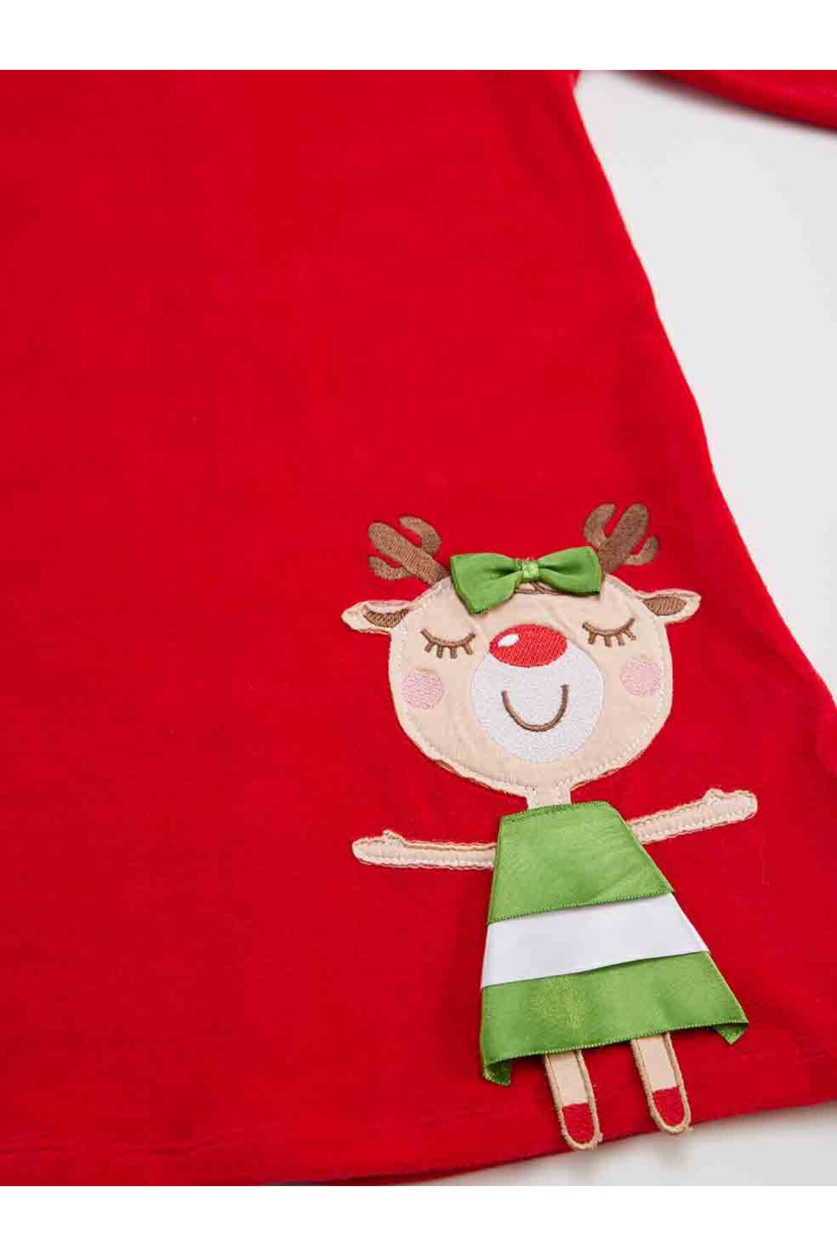 Denokids Naughty Stag Girl Christmas Velvet Red Dress