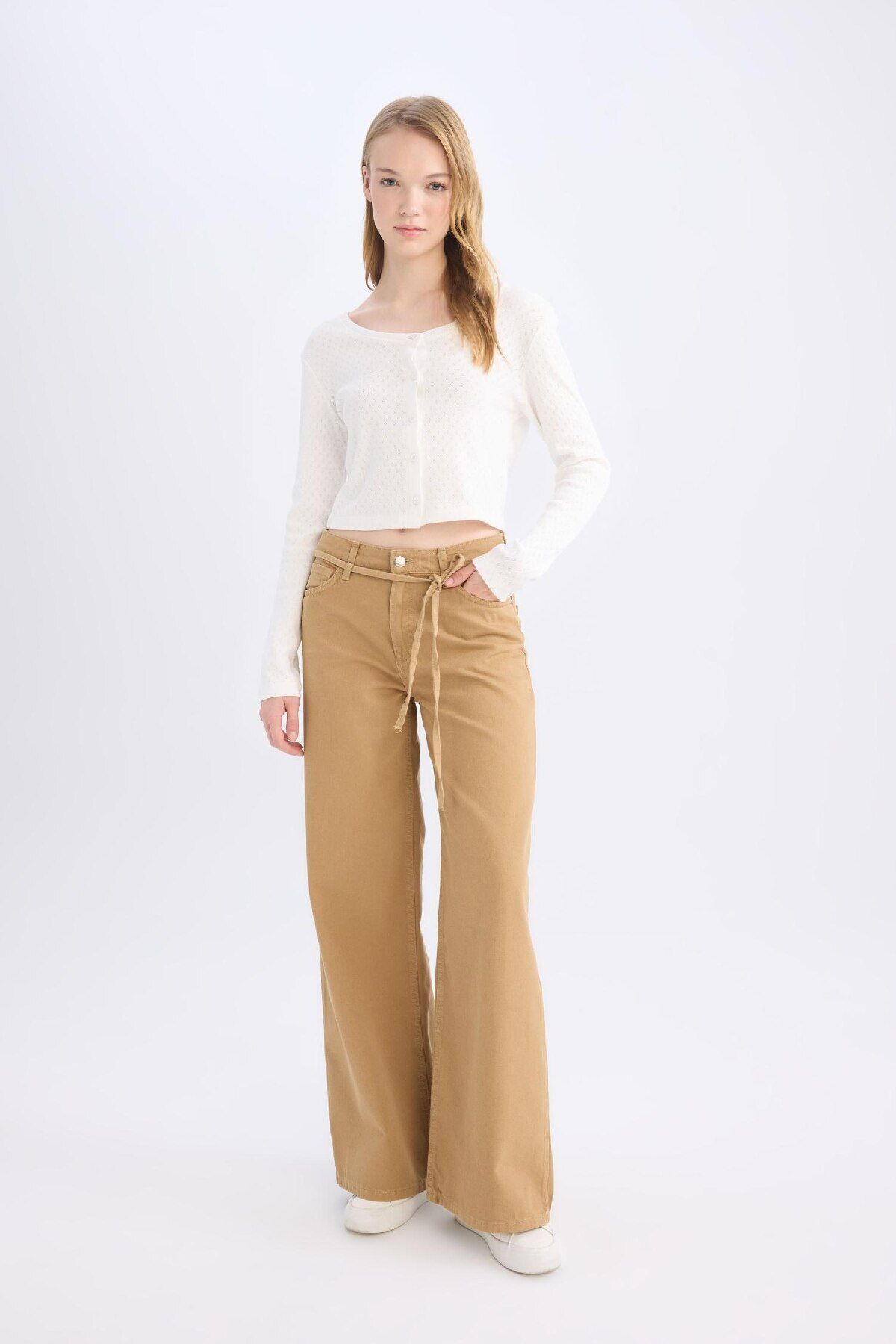 DEFACTO Cool Gabardine Trousers Wide Leg High Waist Wide Leg