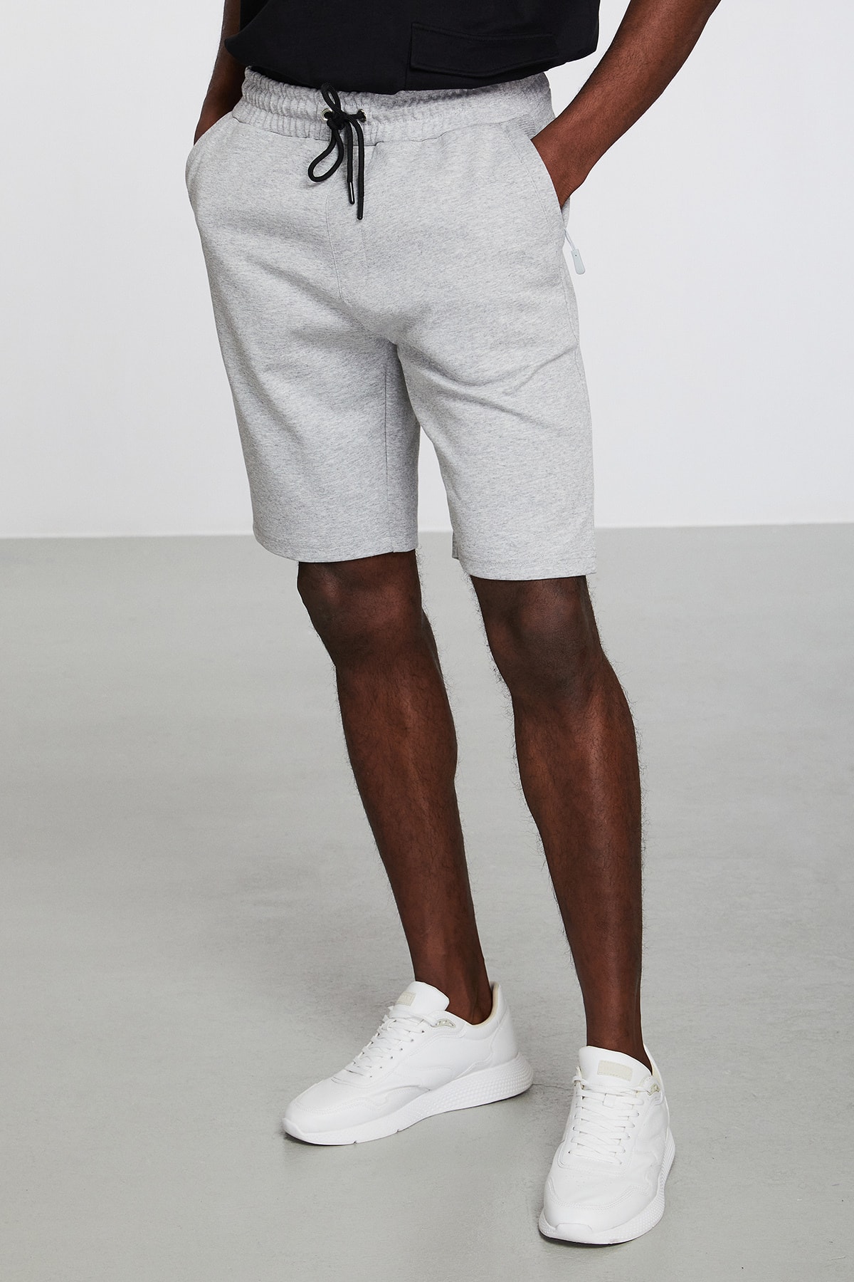 GRIMELANGE Camillo Men's Pocket Zippered Light Gray Shorts & Bermudas with Elastic Waist