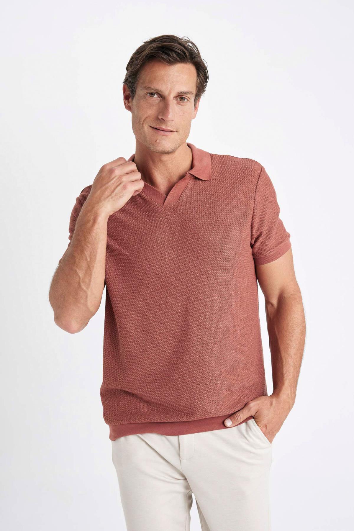 DEFACTO Regular Fit Short Sleeve Knit Look Polo T-Shirt