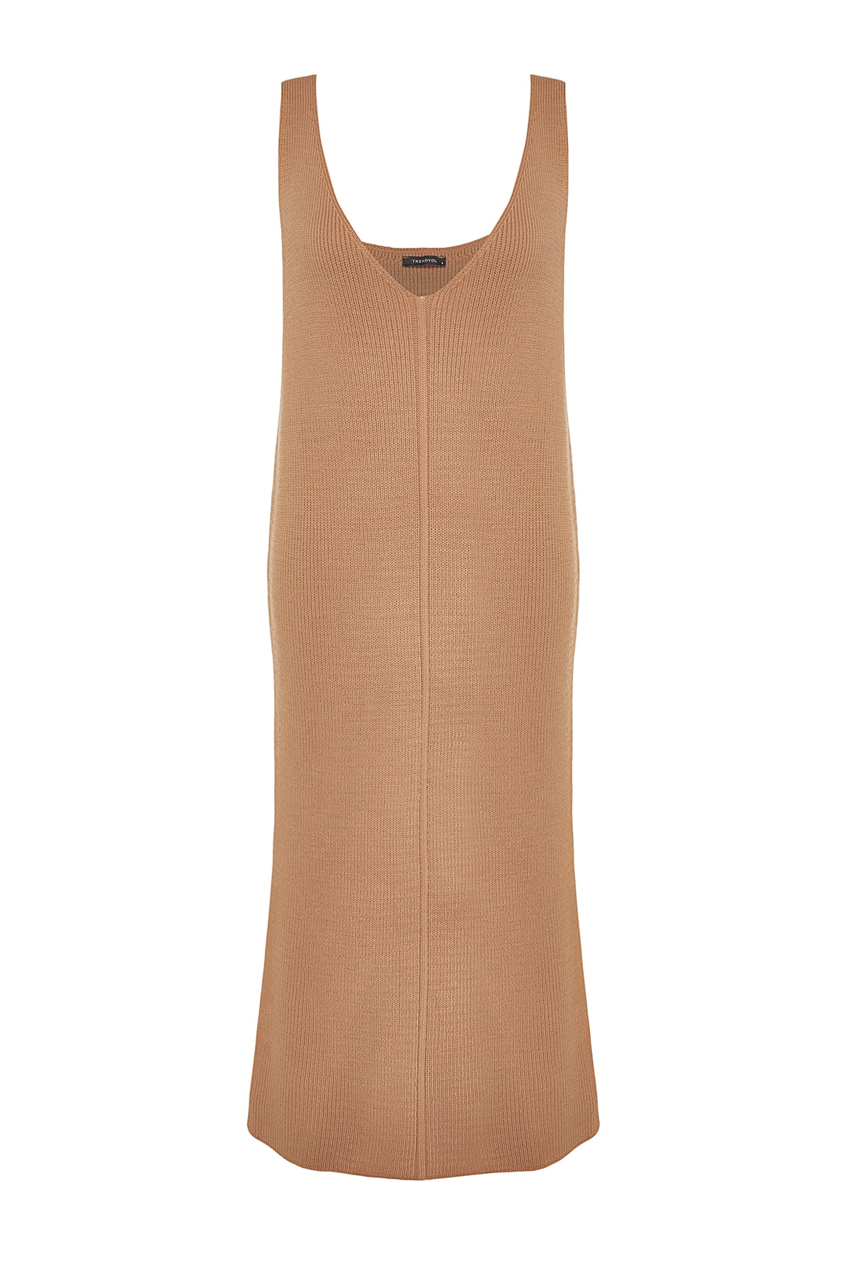 Trendyol Beige Maxi Knitwear V-Neck Gilet Dress