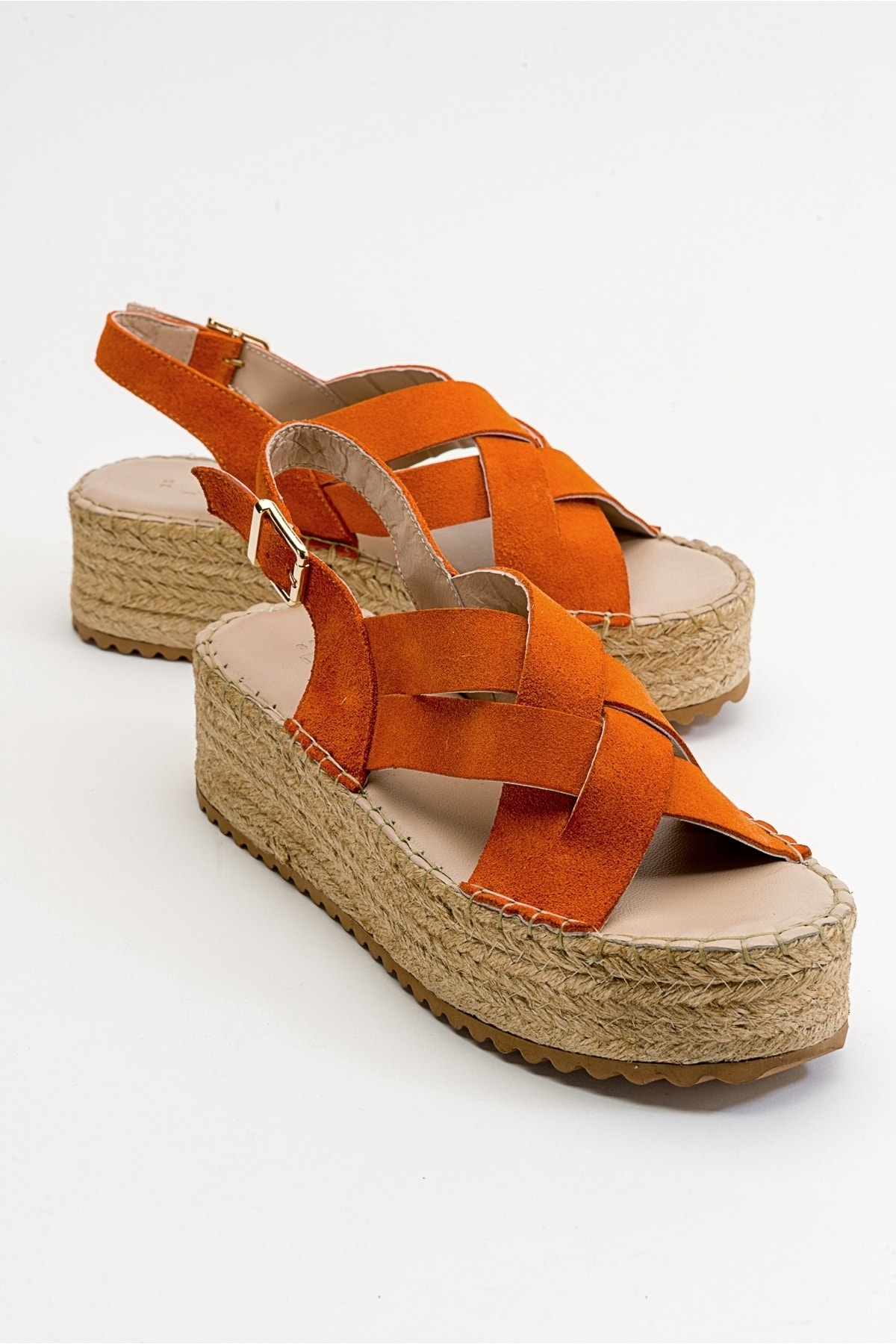 Levně LuviShoes Lontano Women's Orange Suede Genuine Leather Sandals