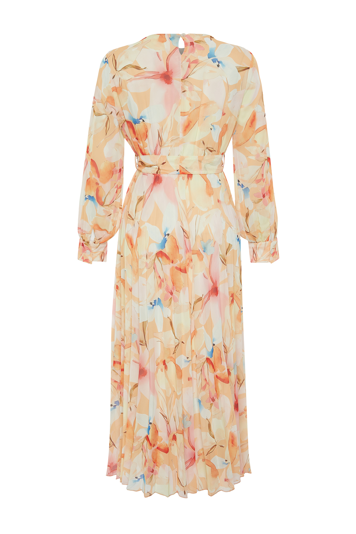 Trendyol Multi Color Floral Sash Detailed Lined Pleated Chiffon Woven Dress