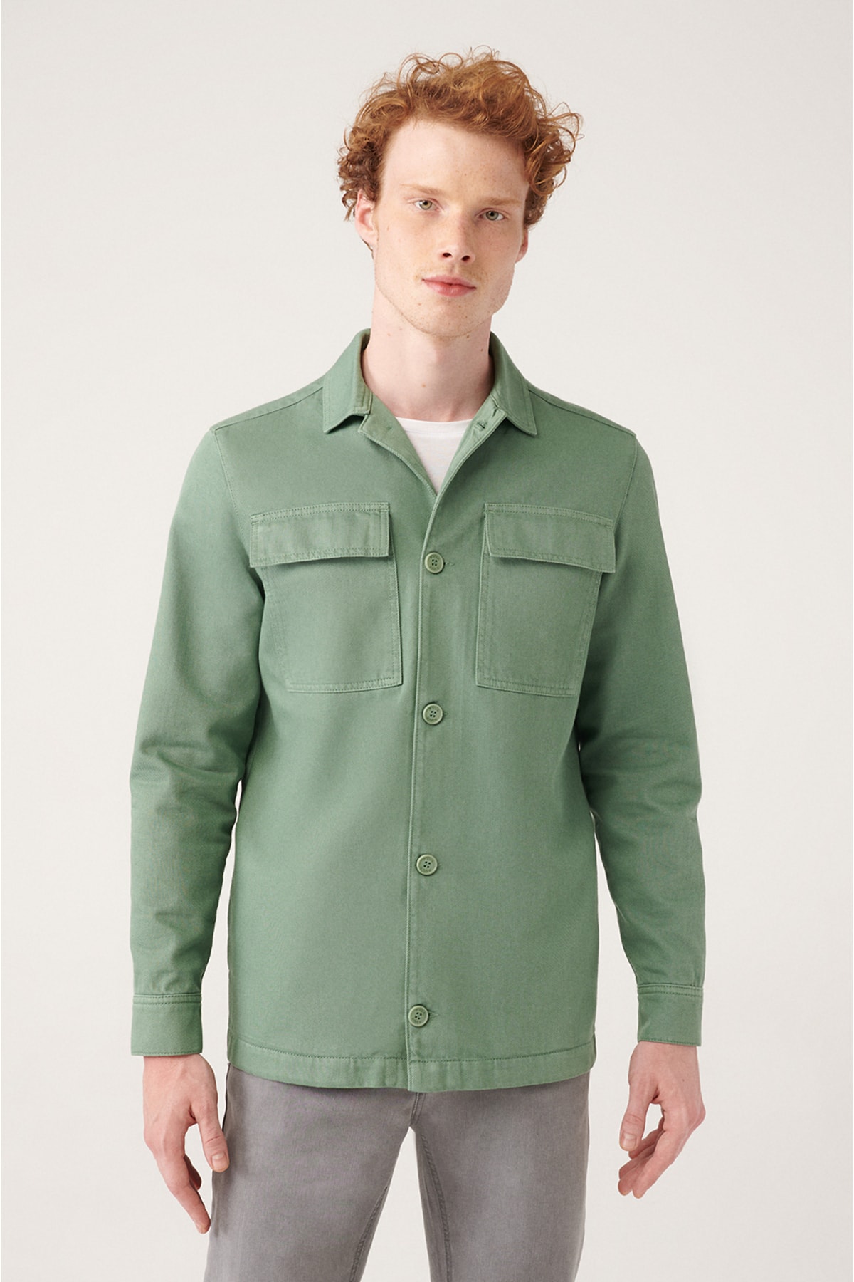 Levně Avva Men's Green Covered Pocket Piece Dye Comfort Fit Relaxed Cut Coat