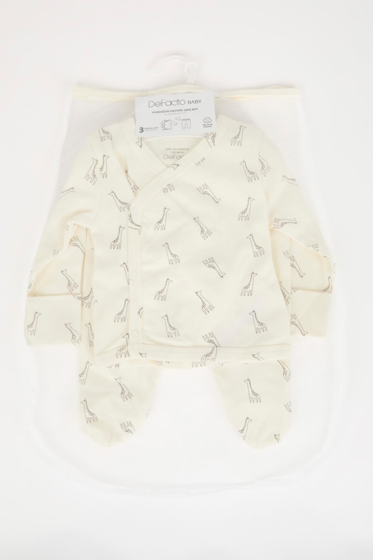 DEFACTO Baby Boy Giraffe Printed Long Sleeve 3-Piece Hospital Release Set