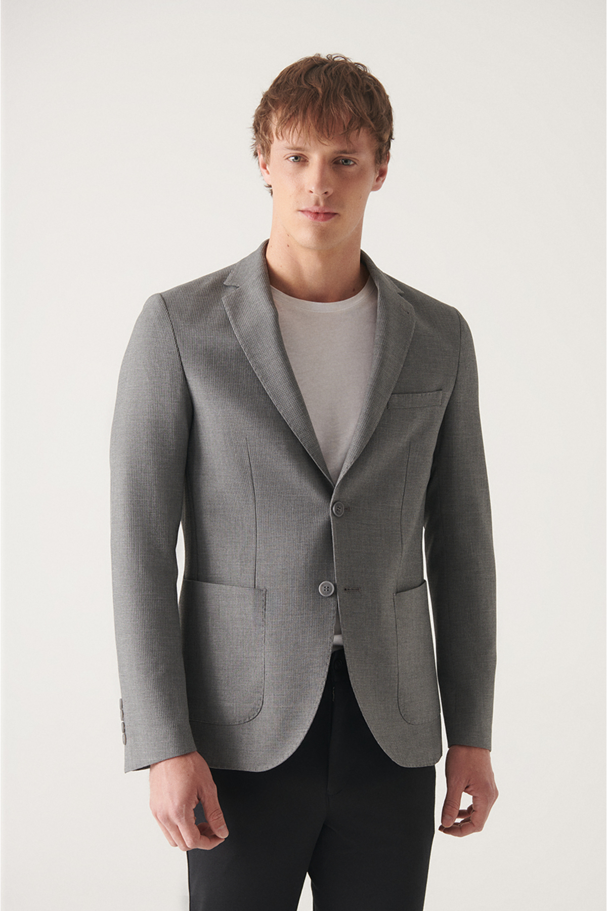 Avva Men's Gray Dobby Flexible Slim Fit Slim Fit Jacket