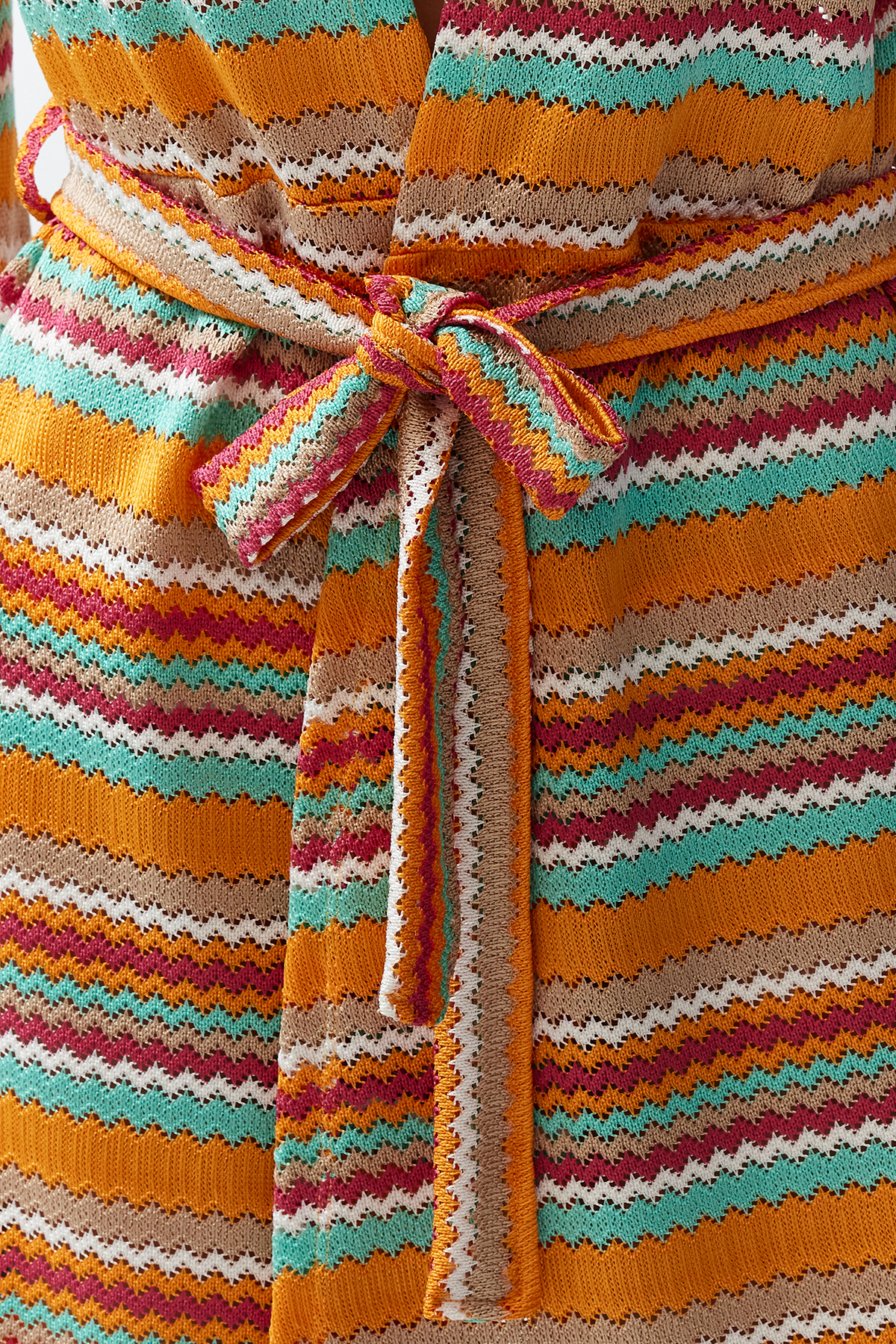 Trendyol Geometric Patterned Belted Mini Knitted Kimono&amp;Kaftan