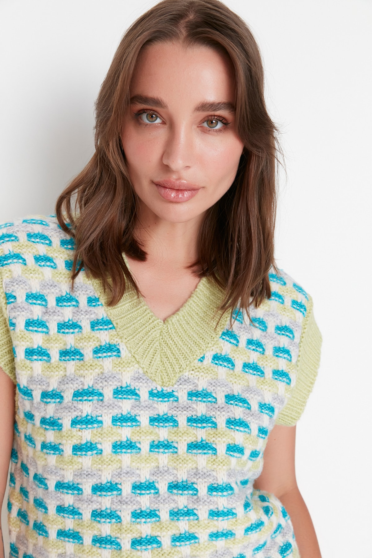Trendyol Mint Patterned Knitwear Sweater
