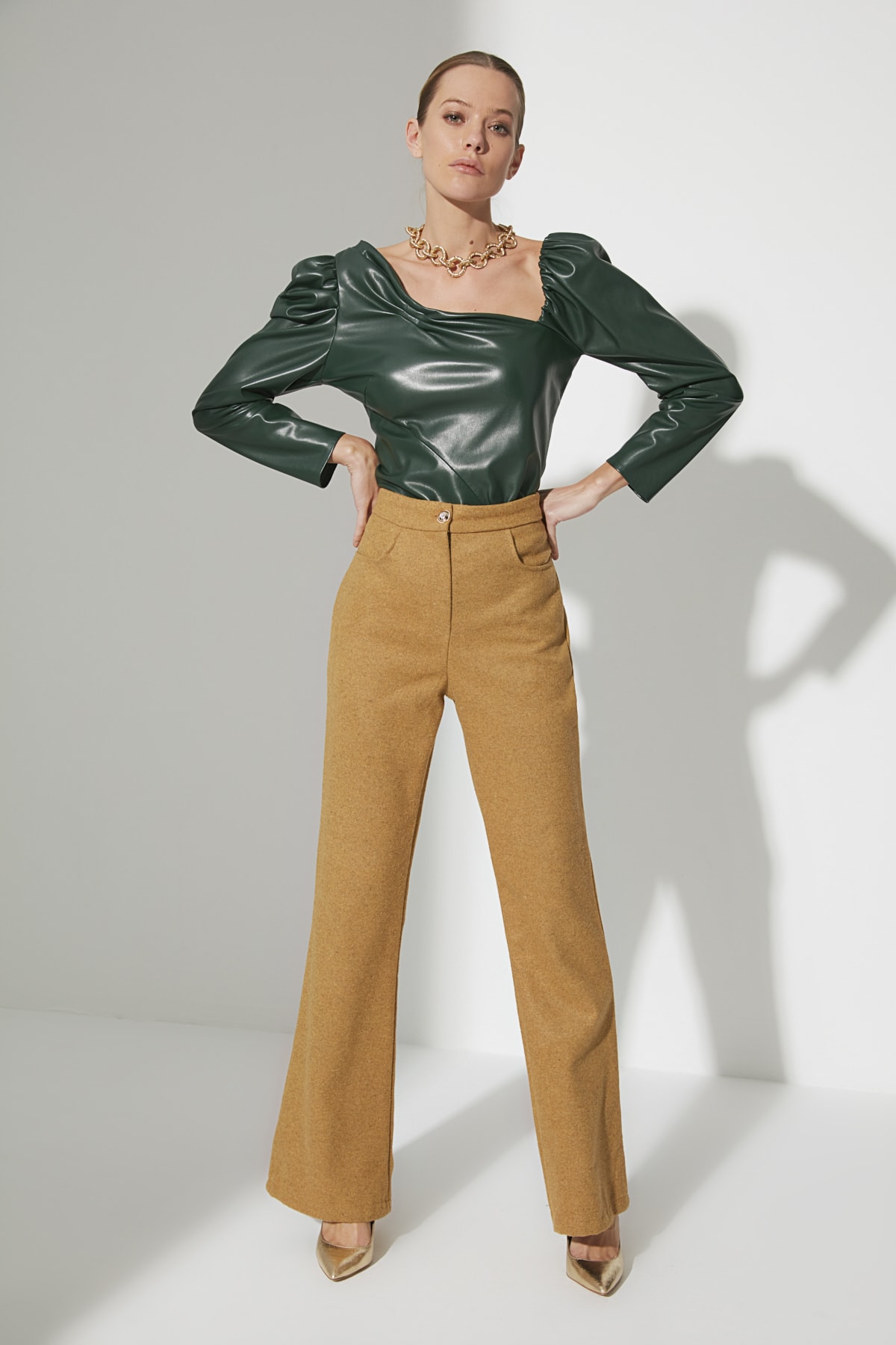 Trendyol Pants - Brown - Wide leg