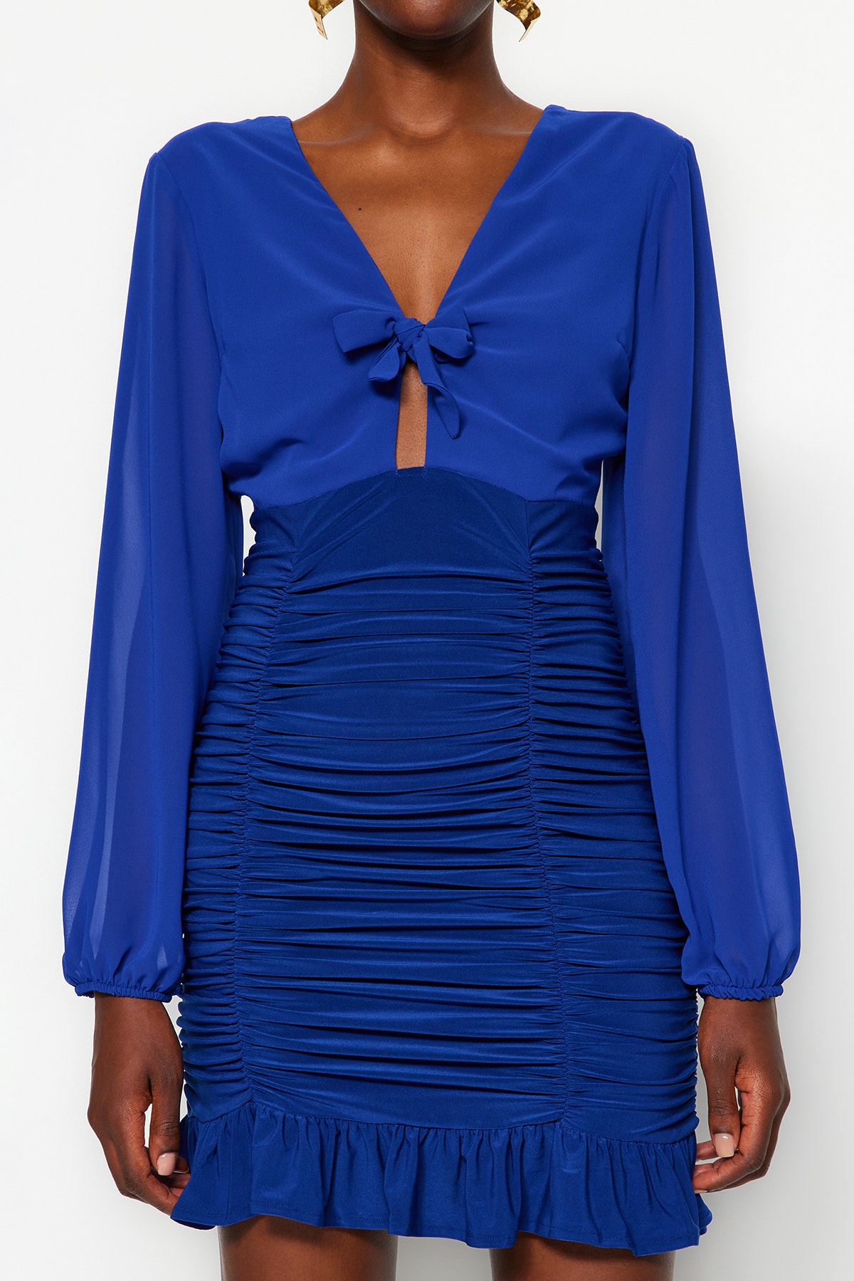 Trendyol Saks Mini rochie țesută drapată