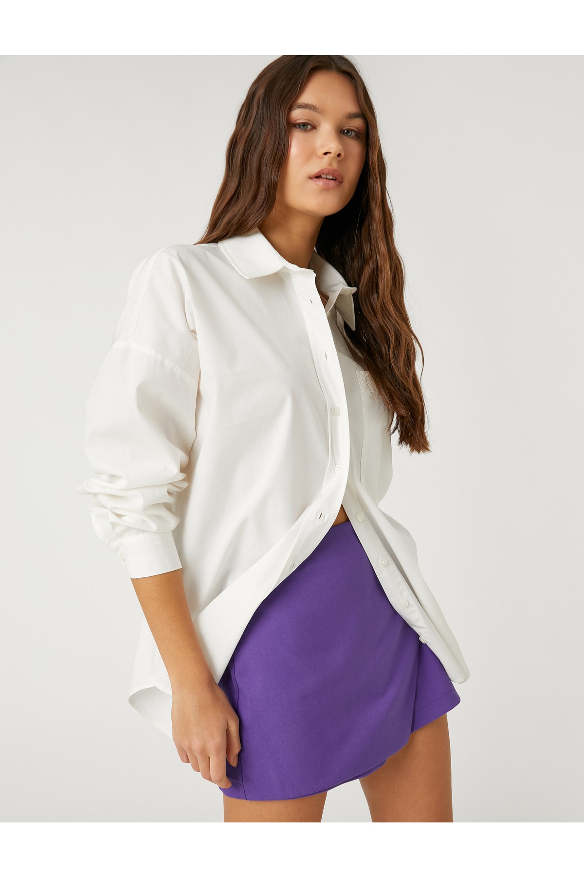 Levně Koton Oversize Shirt Cotton Long Sleeve Pocket Detailed