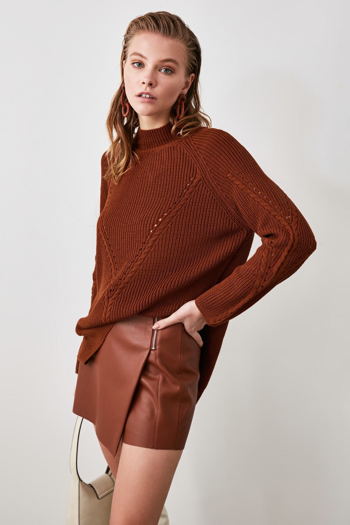 Trendyol Brown Knit Detailed Knitwear Sweater