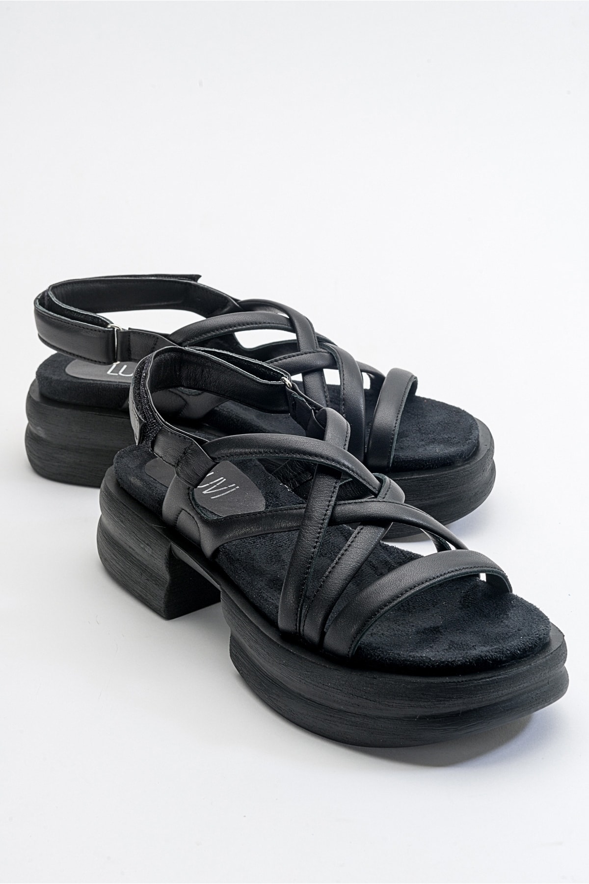 LuviShoes Senza Women's Black Skin Genuine Leather Sandals