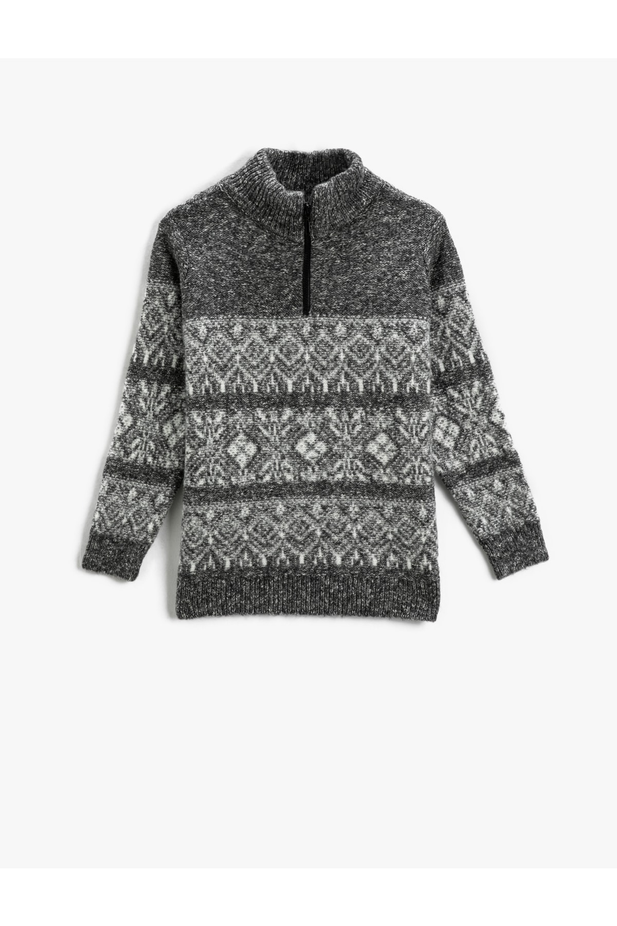 Levně Koton Half-Zip Standing Collar Knitwear Sweater Long Sleeves Patterned