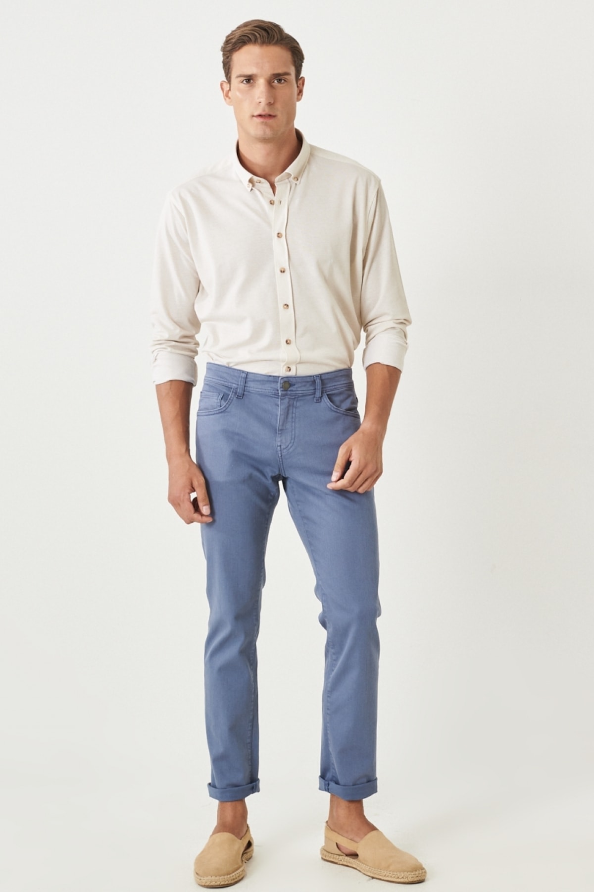ALTINYILDIZ CLASSICS Men's Indigo Slim Fit Slim Fit Cotton Comfort Trousers that 360 Degree Stretches in All Directions.