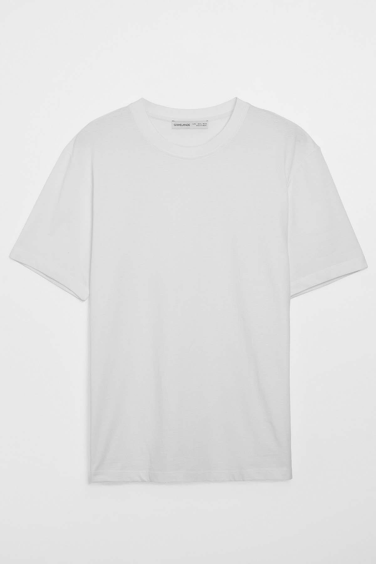 Levně GRIMELANGE Men's Solo Comfort Fit Thick Textured White T-shirt