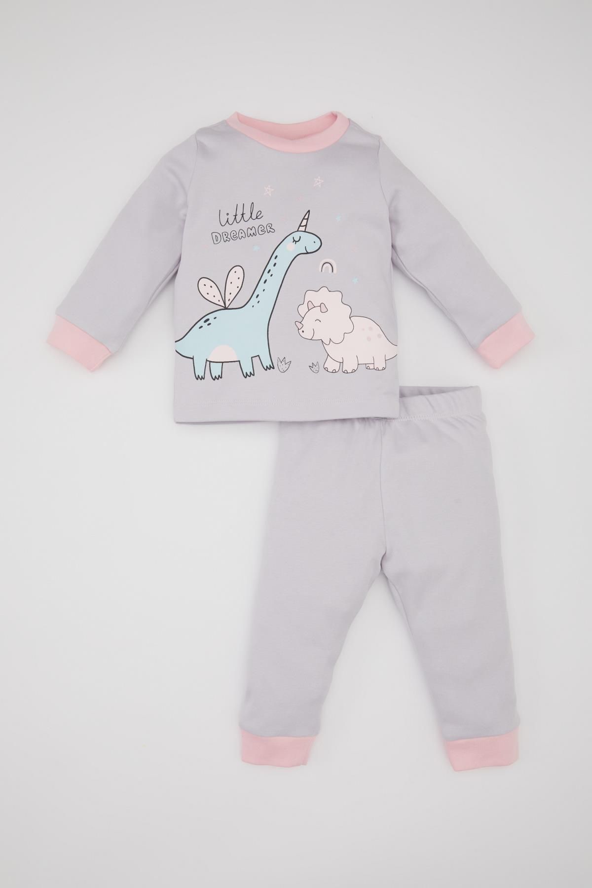 DEFACTO Baby Girl Dinosaur Printed Long Sleeve Pajama Set