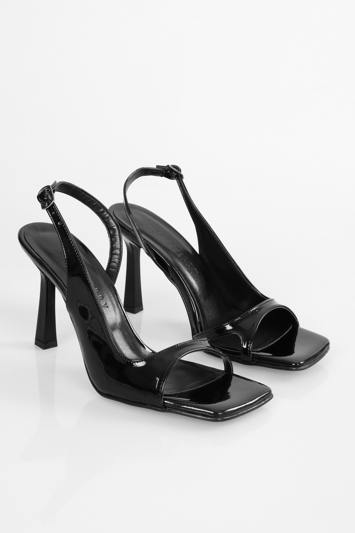 Shoeberry Women's Tobian Black Patent Leather Heeled Shoes
