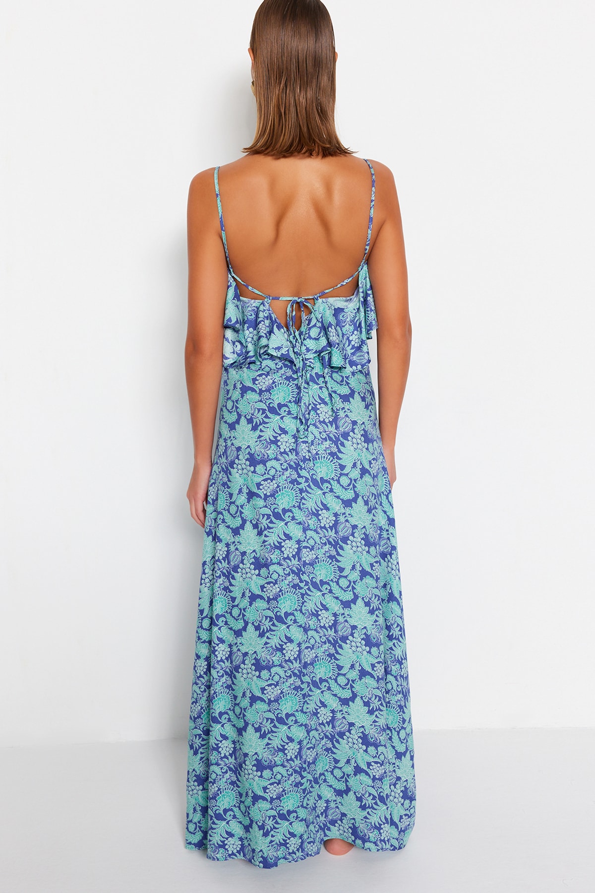 Trendyol Floral Pattern Maxi Woven Flounce Beach Dress