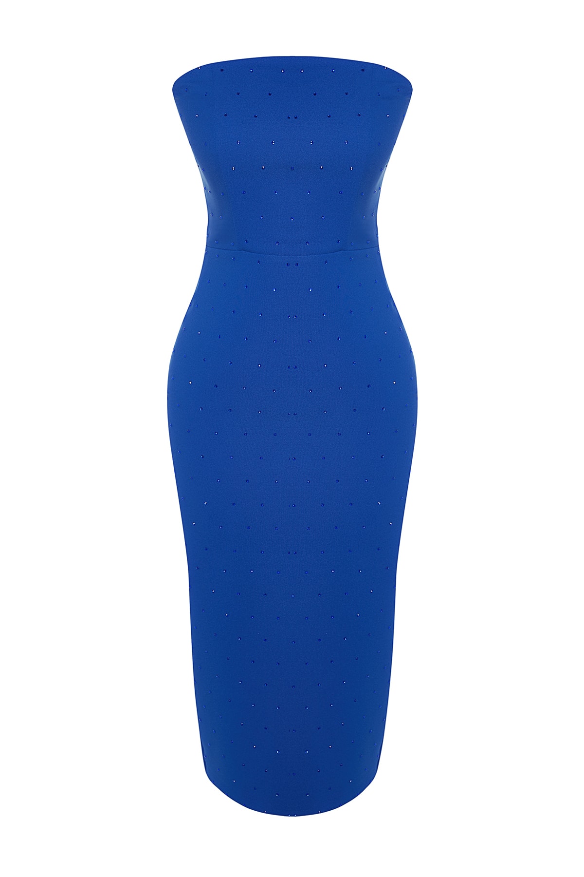 Rochie de seara Trendyol Saks cu captuseala si pietre stralucitoare