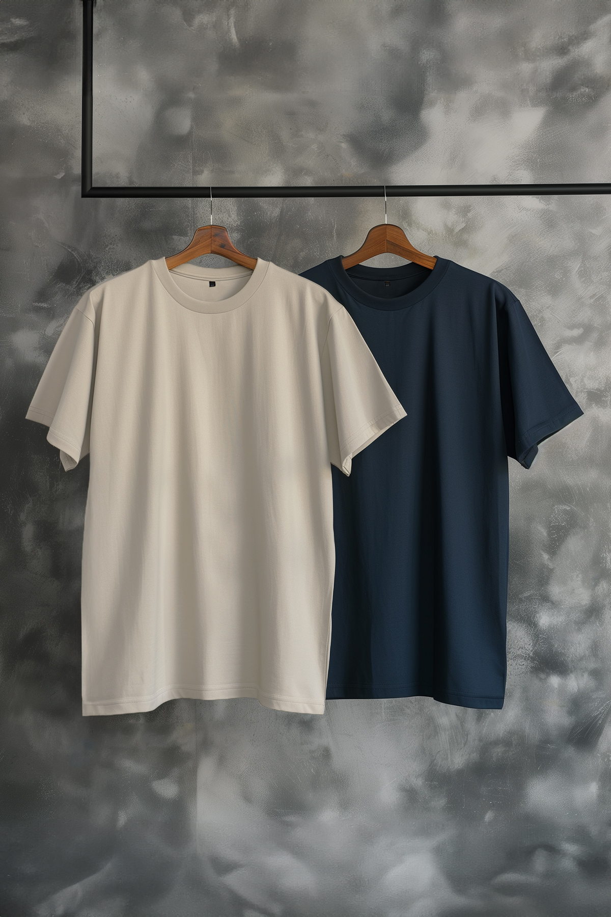 Trendyol Stone-Navy Blue Large Size 2 Pack Regular/Normal Cut T-Shirt