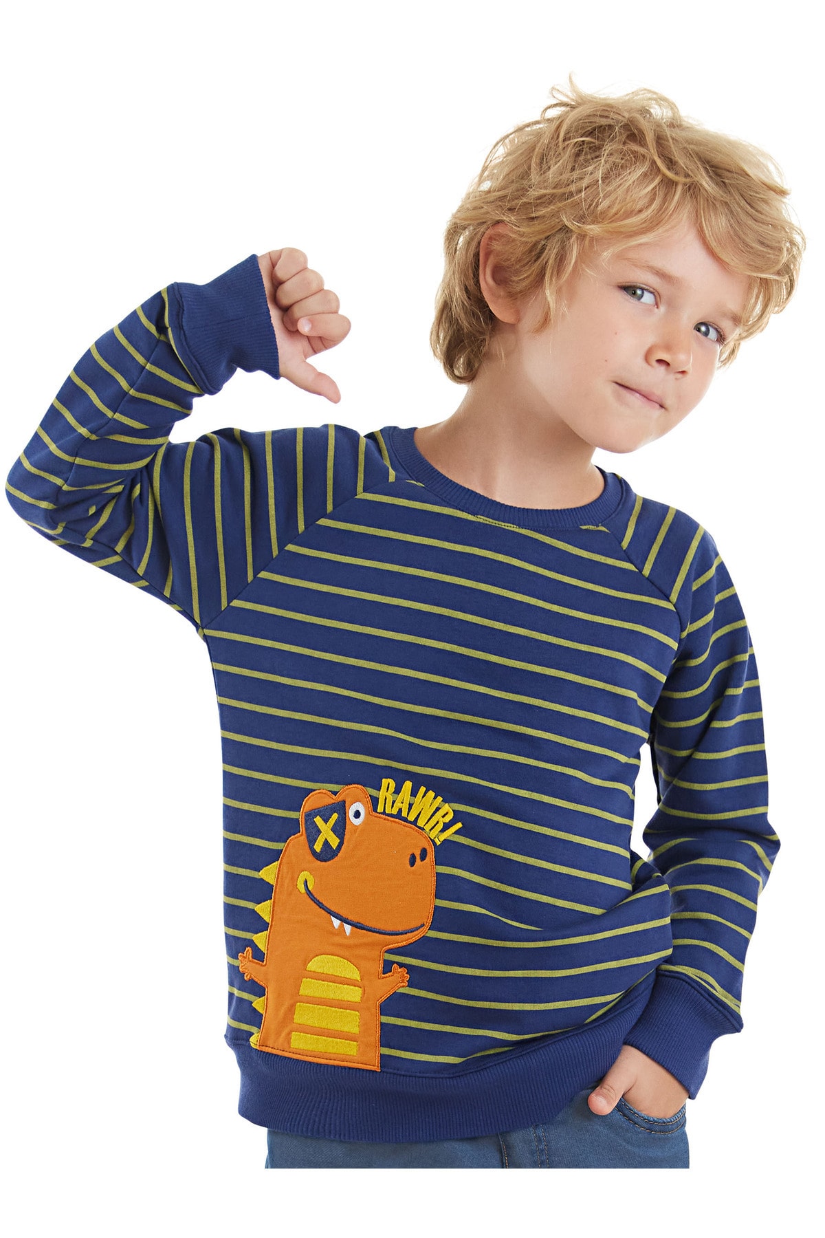 Levně Denokids Dino Boys Striped Navy Sweatshirt.