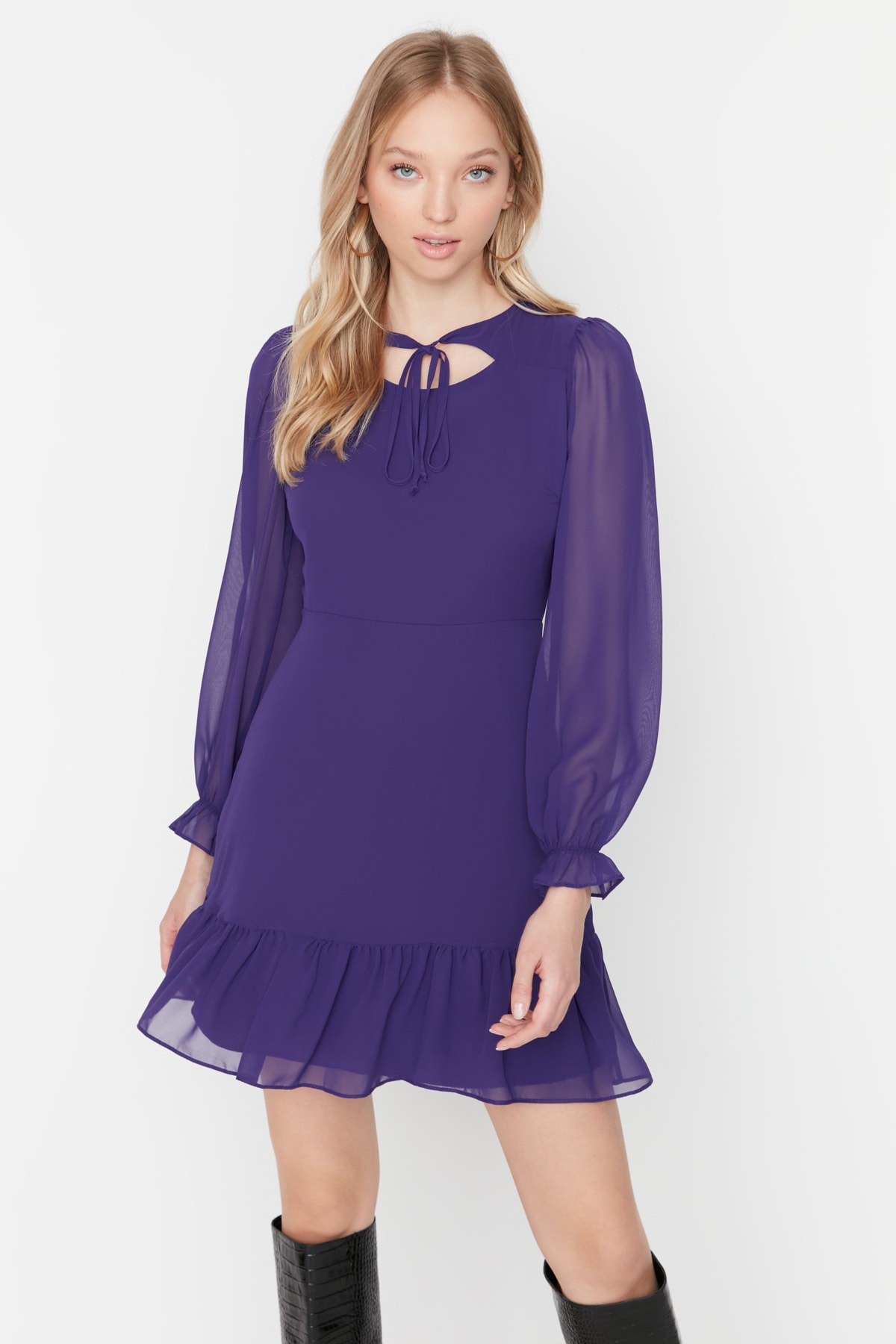 Trendyol Purple Collar Detailed Dress