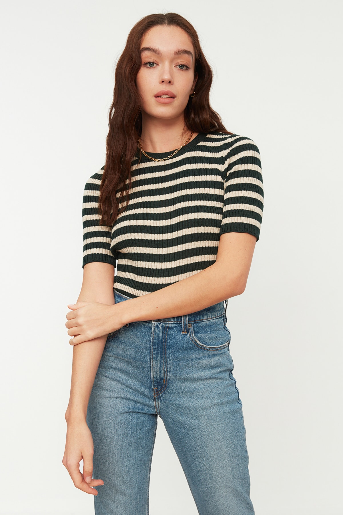 Trendyol Green Basic Striped Knitwear Sweater