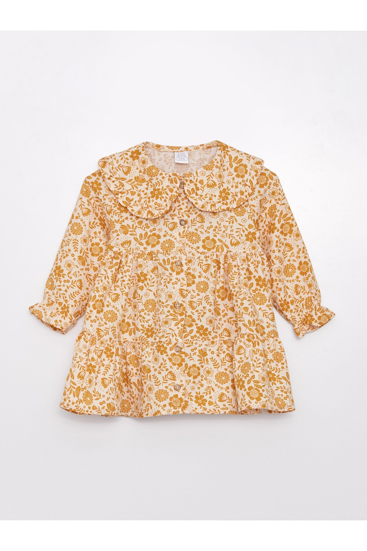 LC Waikiki Long Sleeve Printed Dress for Baby Girl with a Baby Collar