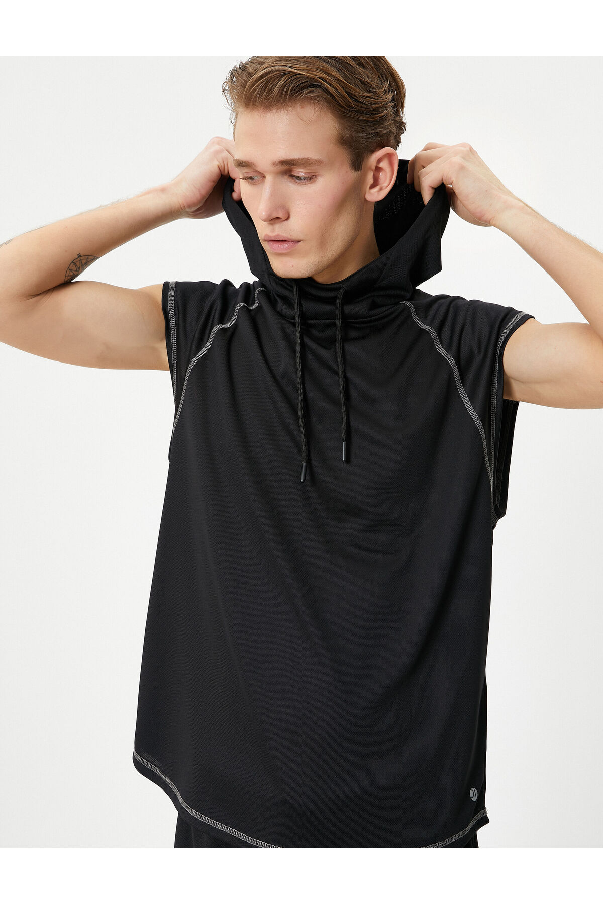 Koton Sports Tank Top Hooded Stitch Detail Sleeveless Lace Up Collar