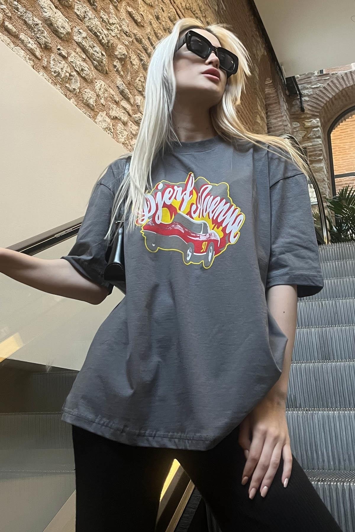 Madmext Smoked Printed Oversized Women's T-Shirt