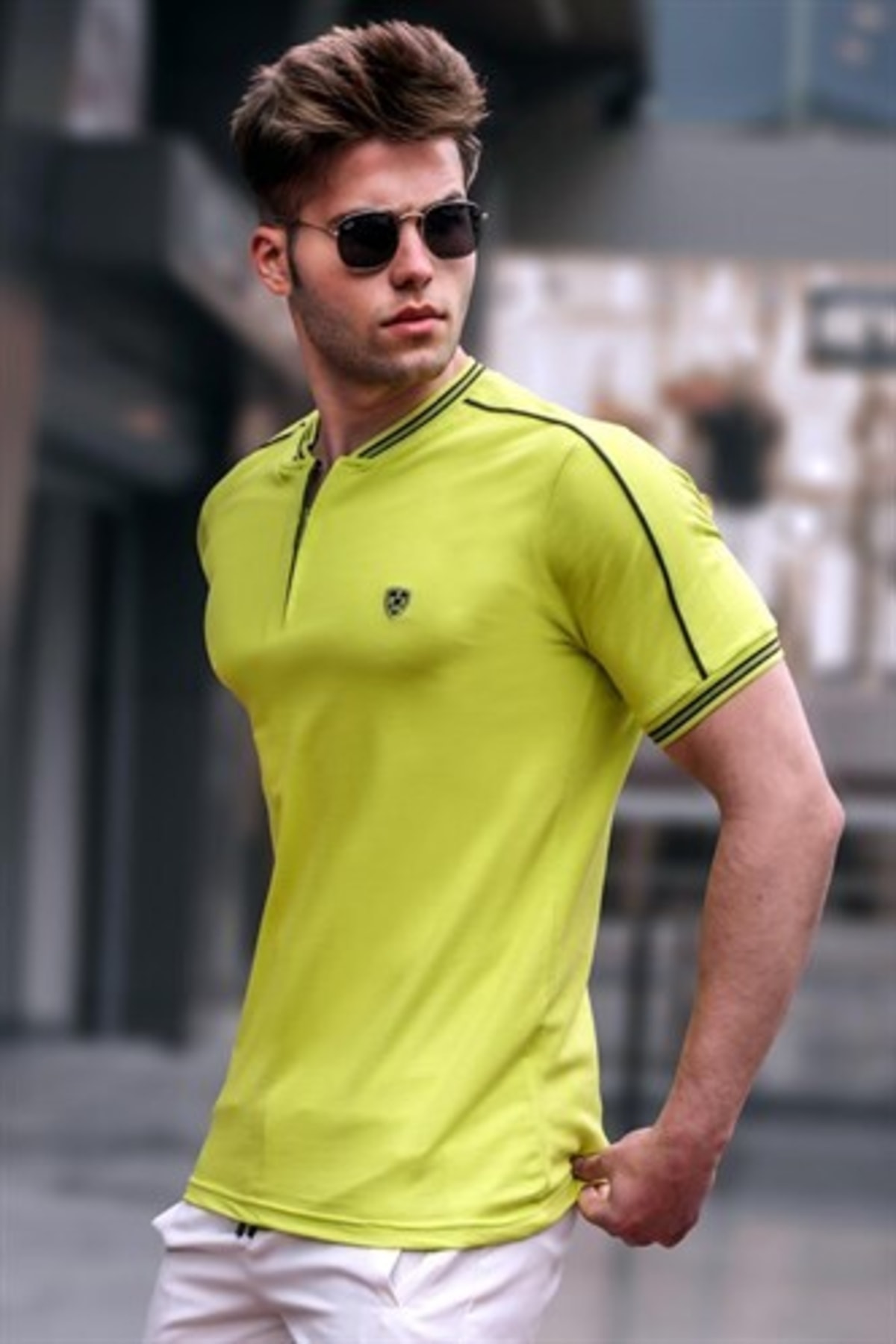 Levně Madmext Men's Apple Green Polo Neck T-Shirt 9281