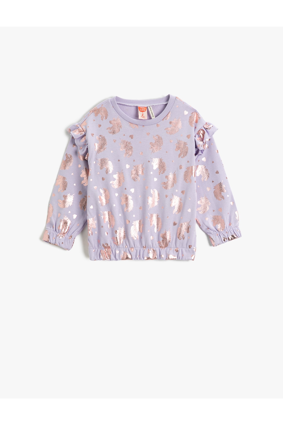 Levně Koton Shiny Unicorn Printed Sweatshirt with Ruffle Detailed Long Sleeves with Elastic Waist and Cuffs