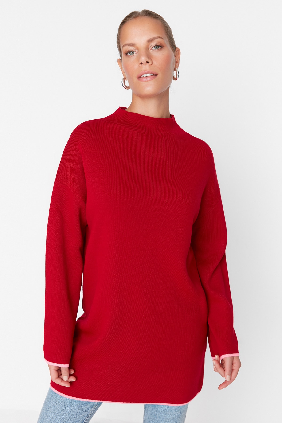 Trendyol Red Stand-Up Collar Knitwear Sweater with Spanish Sleeves