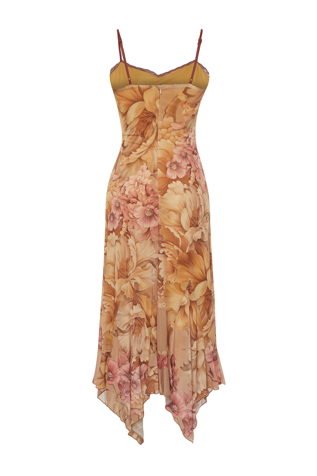 Trendyol Multicolored A-Line Floral Patterned Ruffle Knitted Tulle Dress