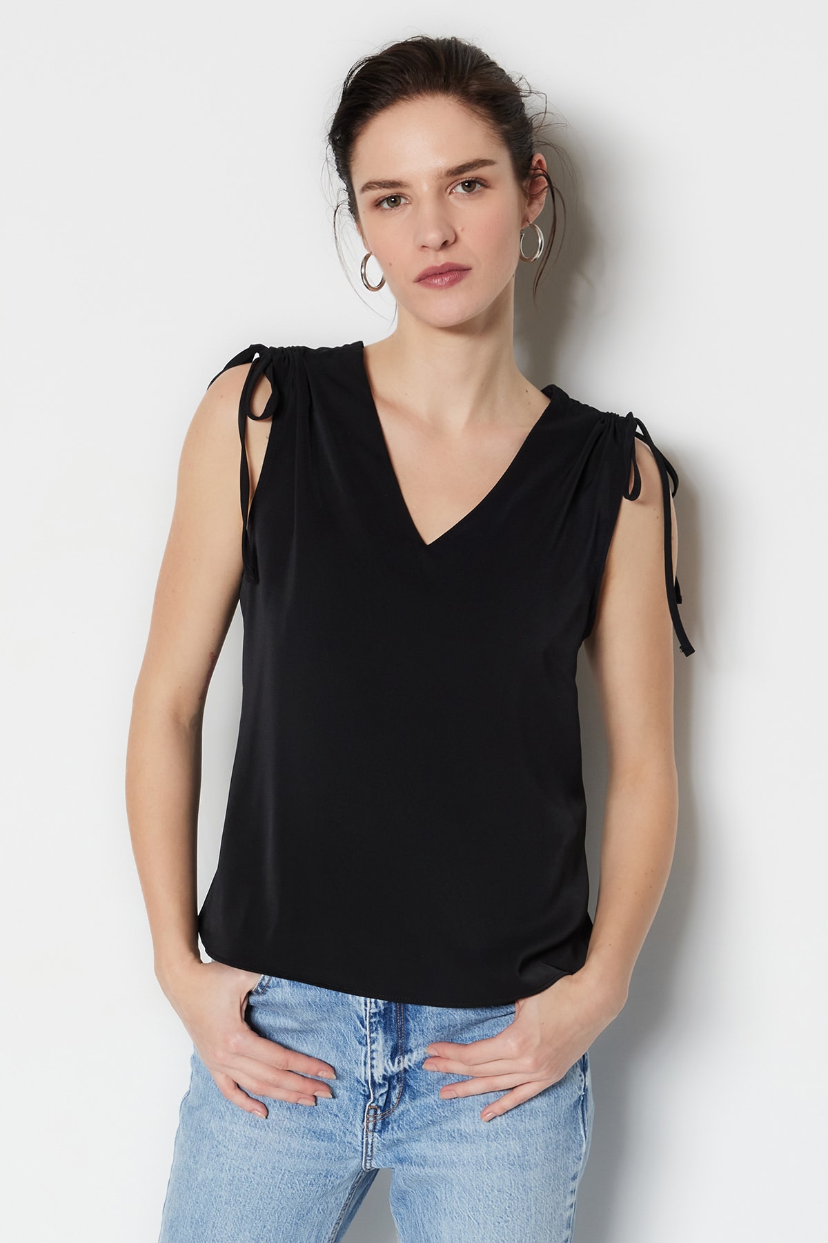 Trendyol Black Woven Shoulder Detailed Blouse