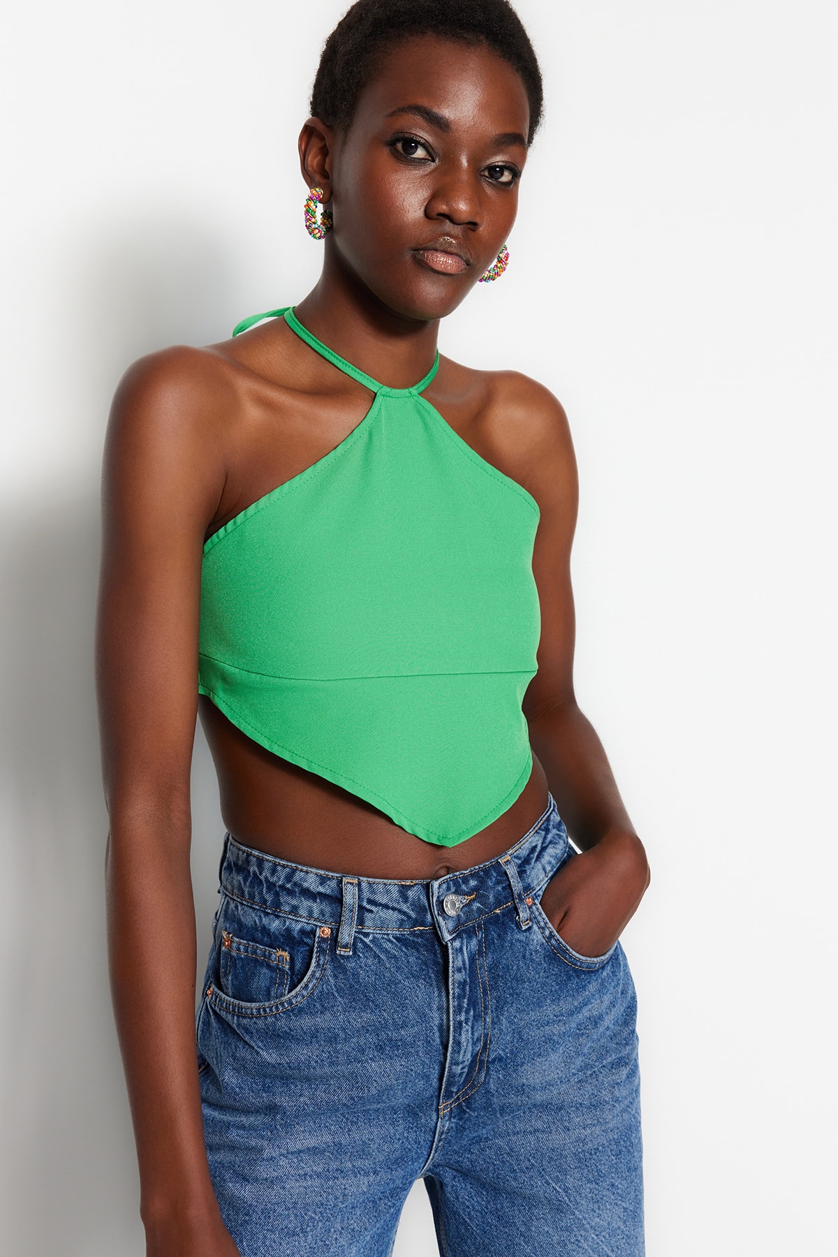 Trendyol Green Halterneck Woven Cotton Blouse