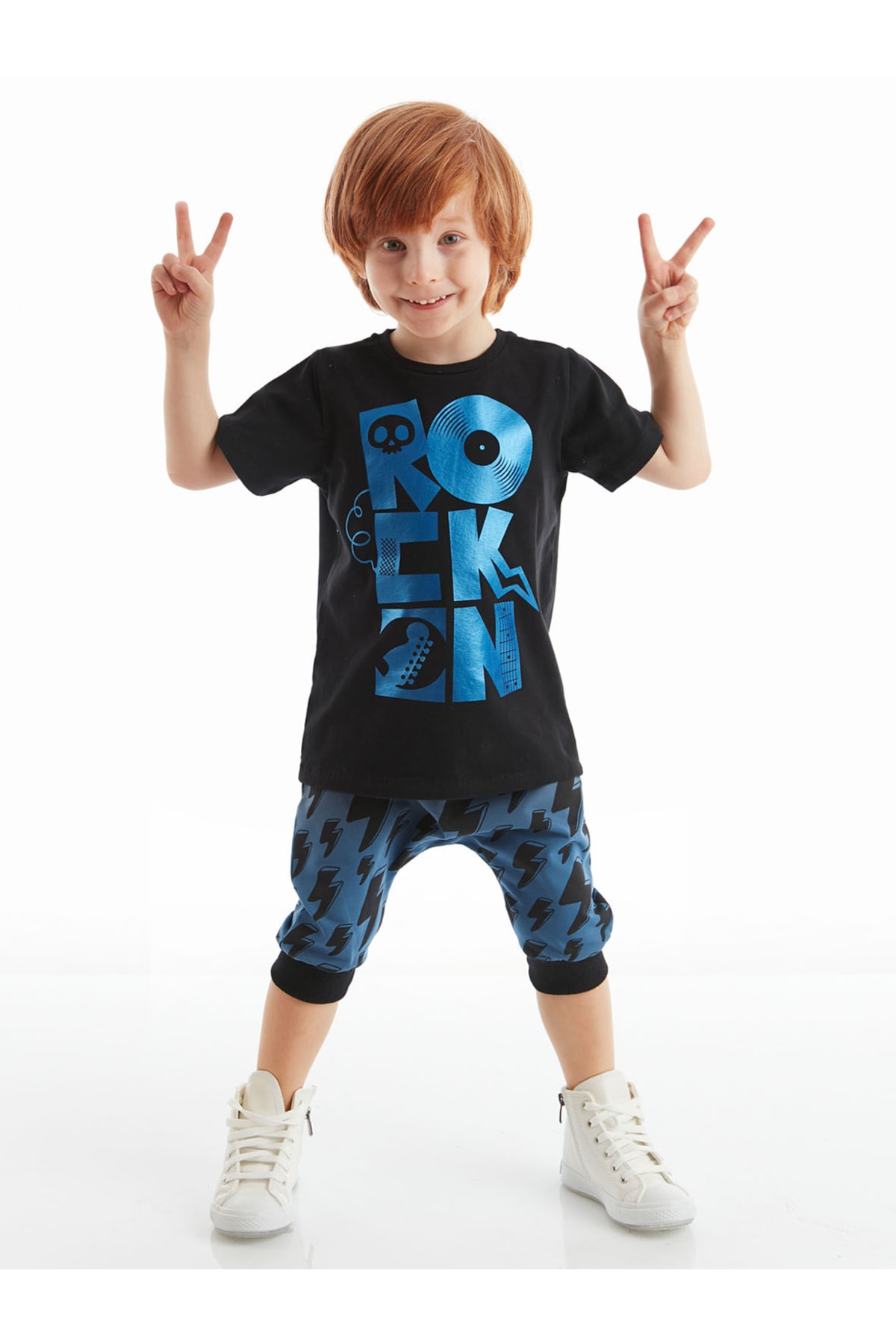 Denokids Rock On Boys T-shirt Capri Shorts Set