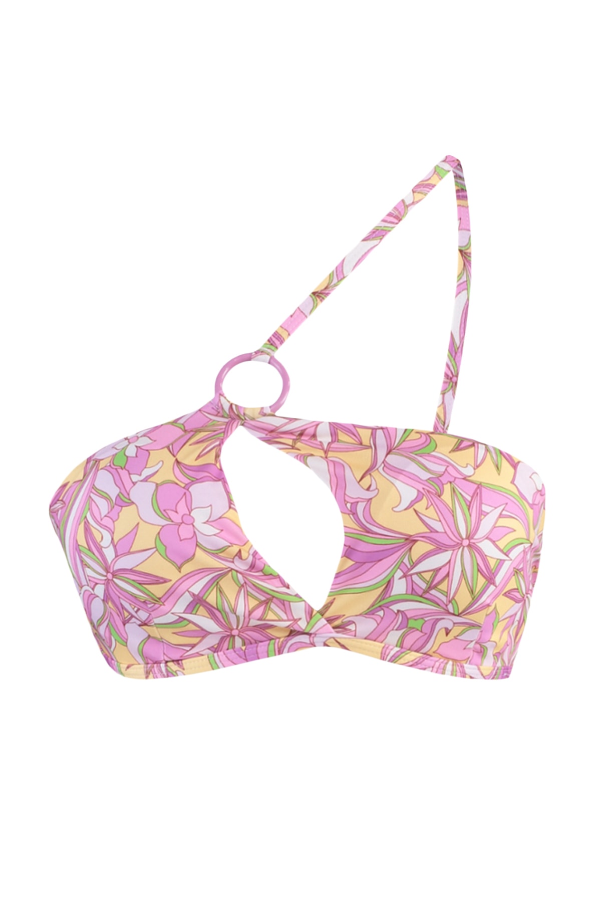 Top bikini cu imprimeu floral trendyol pe un singur umăr cu decupaj/fereastră