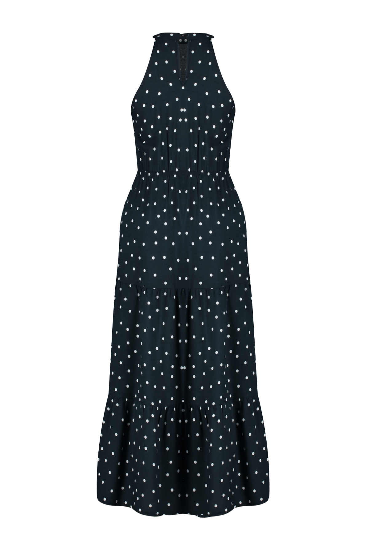 Trendyol Black Polka Dot Waist Opening Viscose Midi Woven Dress