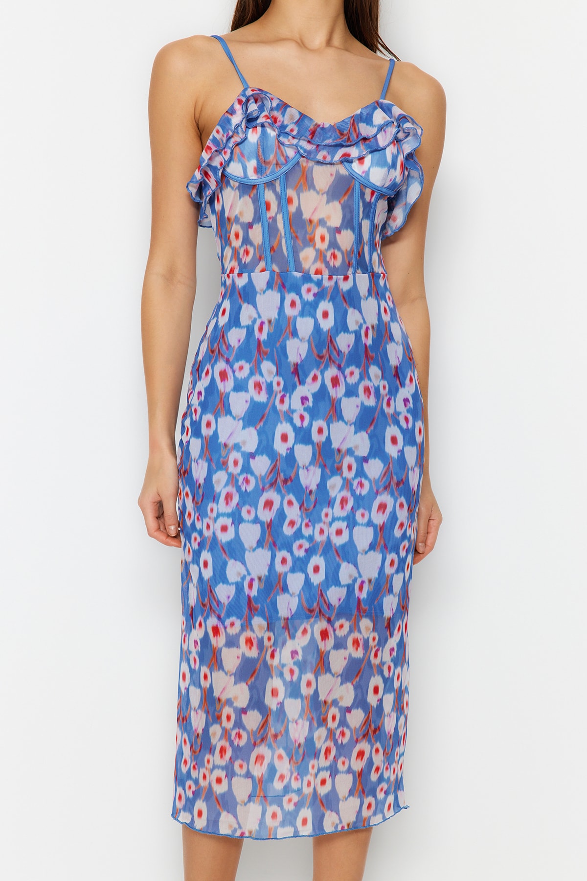 Rochie de seara eleganta din tul multicolor Trendyol