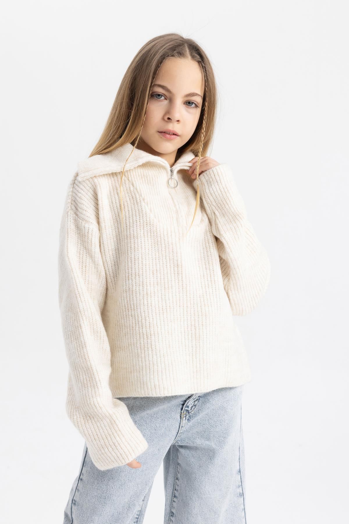 DEFACTO Girl's Half Zipper Sweater