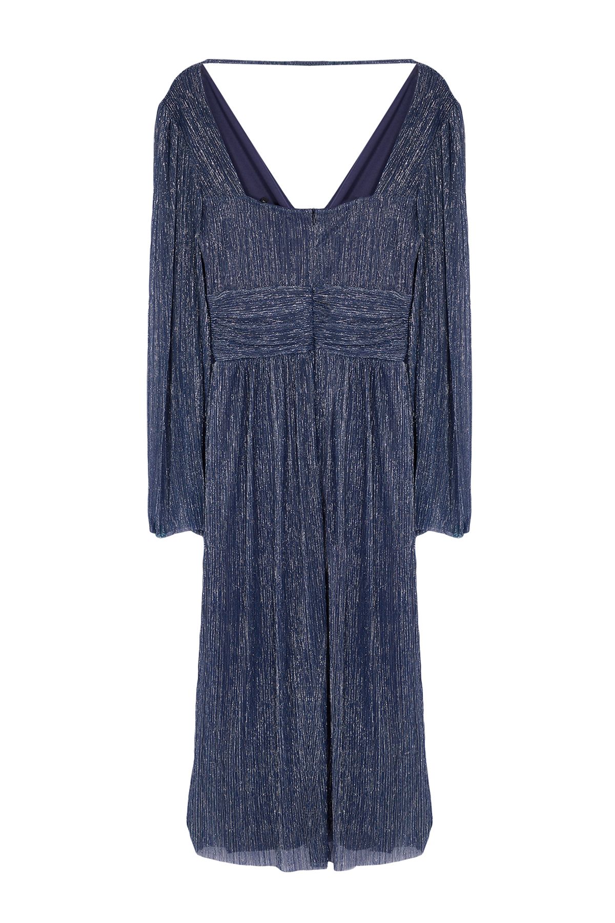 Trendyol Navy Blue A-Cut V-Neck Glittering Knitted Elegant Evening Dress