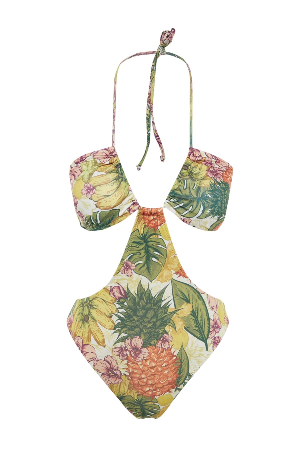 Trendyol Floral Patterned Strapless High Leg Swimsuit