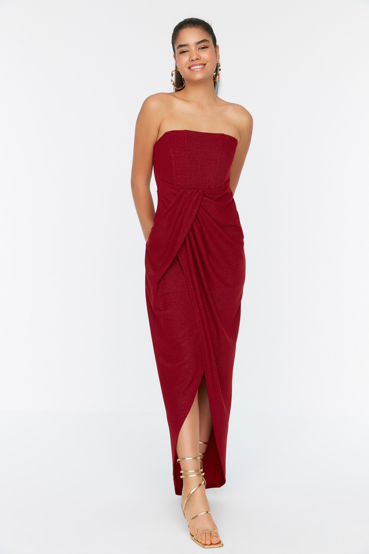 Trendyol Claret Red Detailed Evening Dress