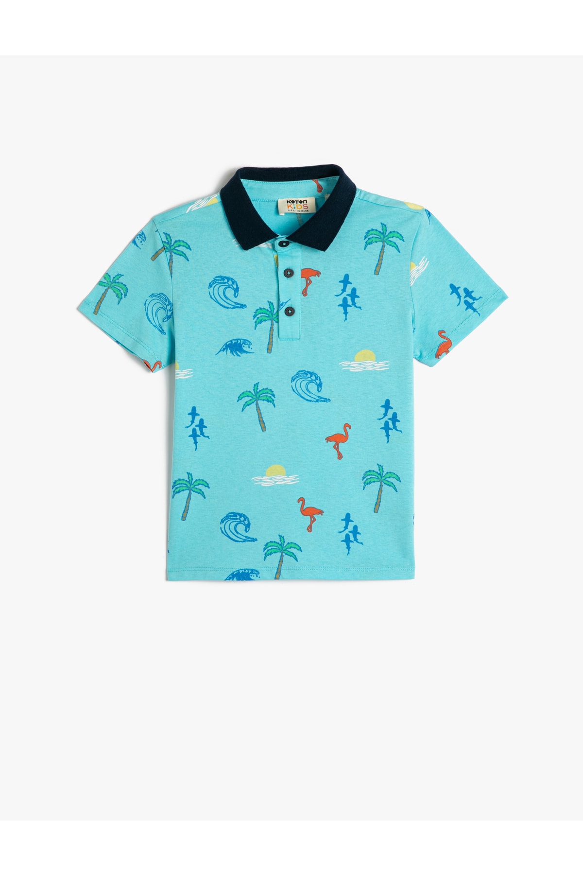 Levně Koton Polo T-Shirt with Short Sleeves and Buttons Palm Print Cotton