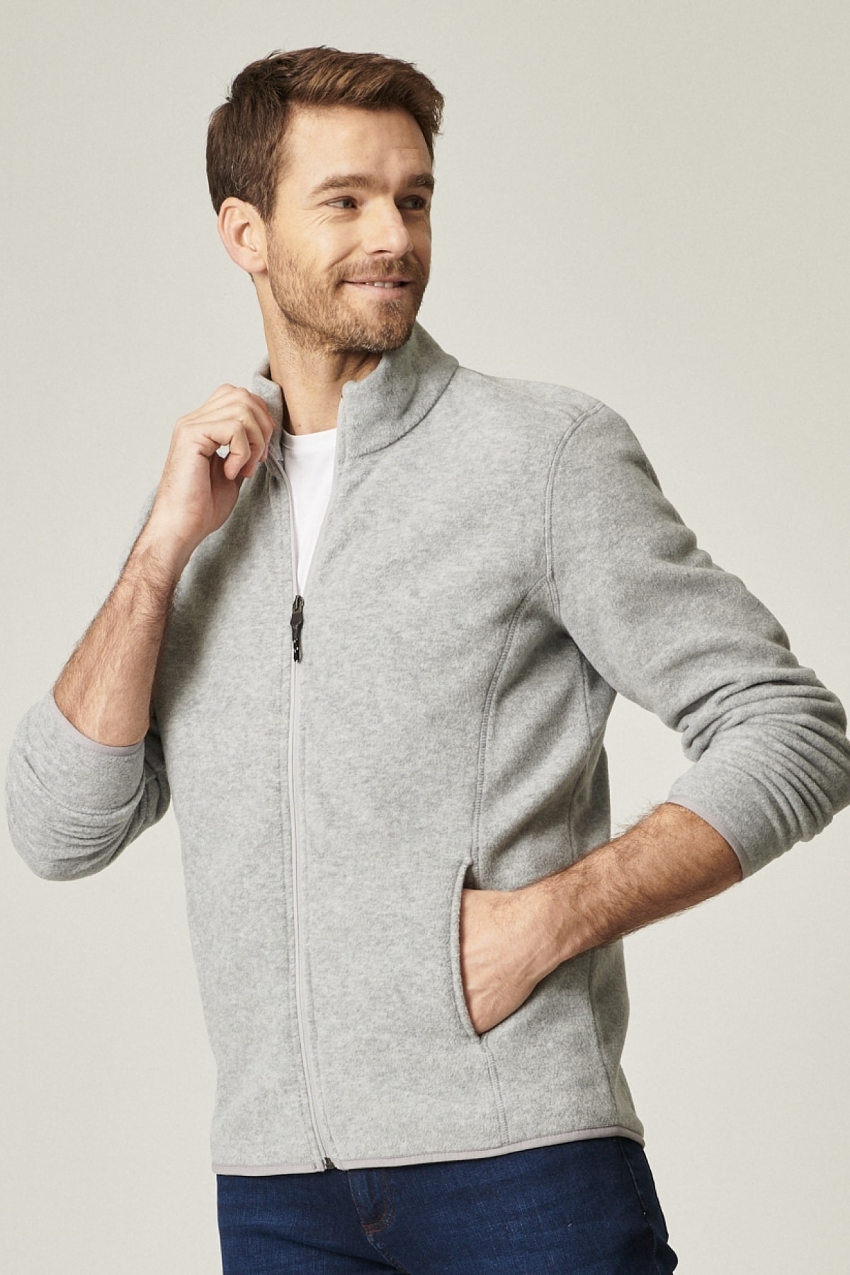 Levně AC&Co / Altınyıldız Classics Men's Gray Anti-pilling Anti-Pilling Standard Fit Normal Fit High Neck Sweatshirt Fleece Jacket