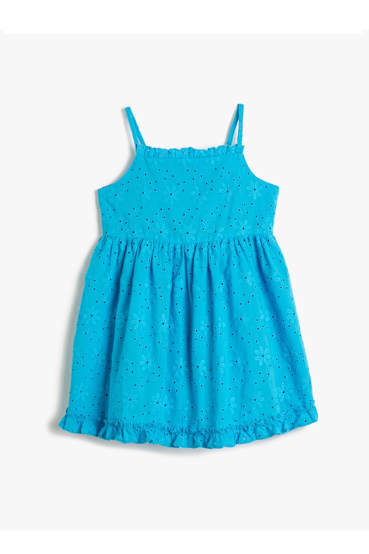 Koton Plain Turquoise Girl's Below Knee Dress 3skg80079aw