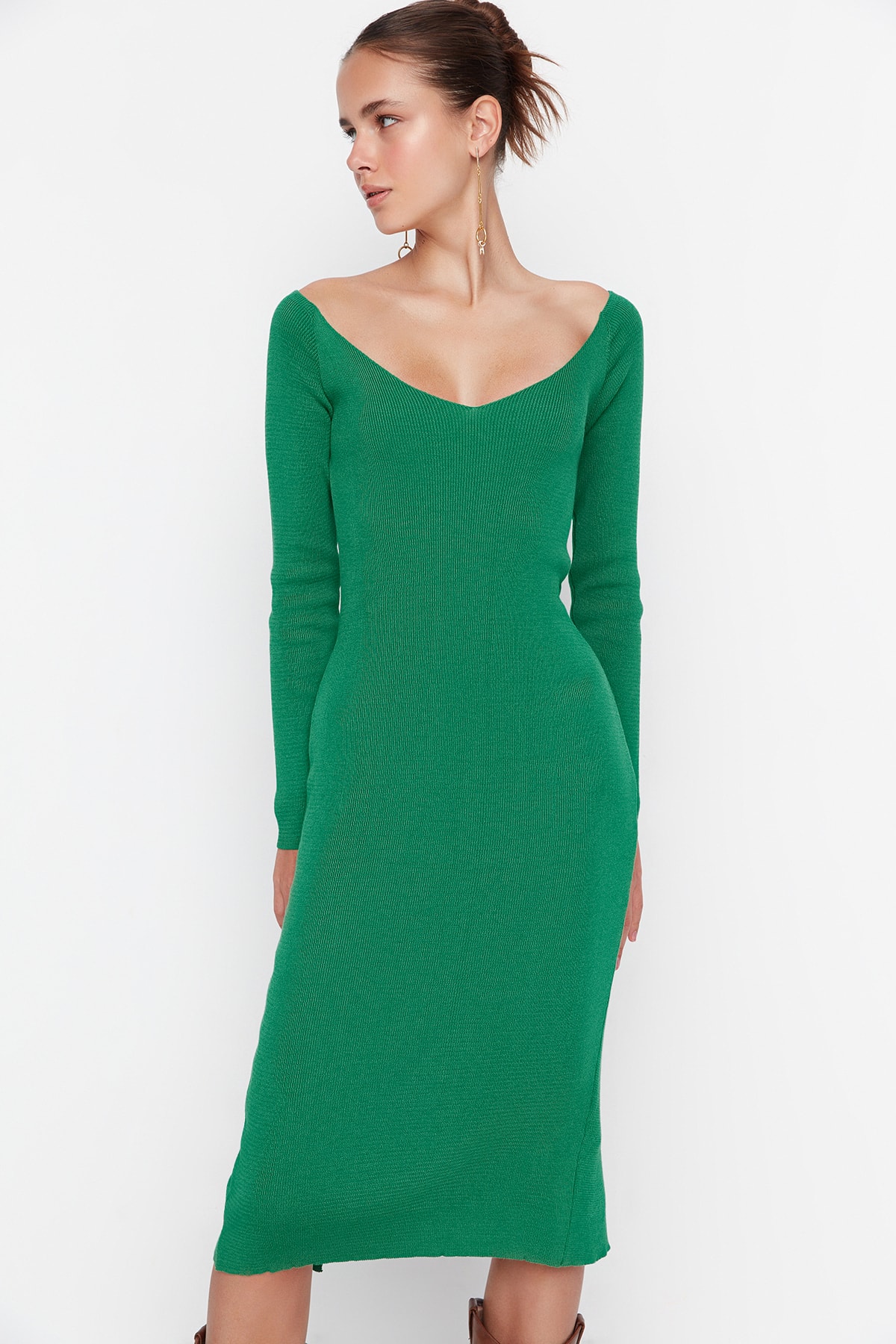 Levně Zelené pouzdrové svetrové šaty Trendyol - Dámské