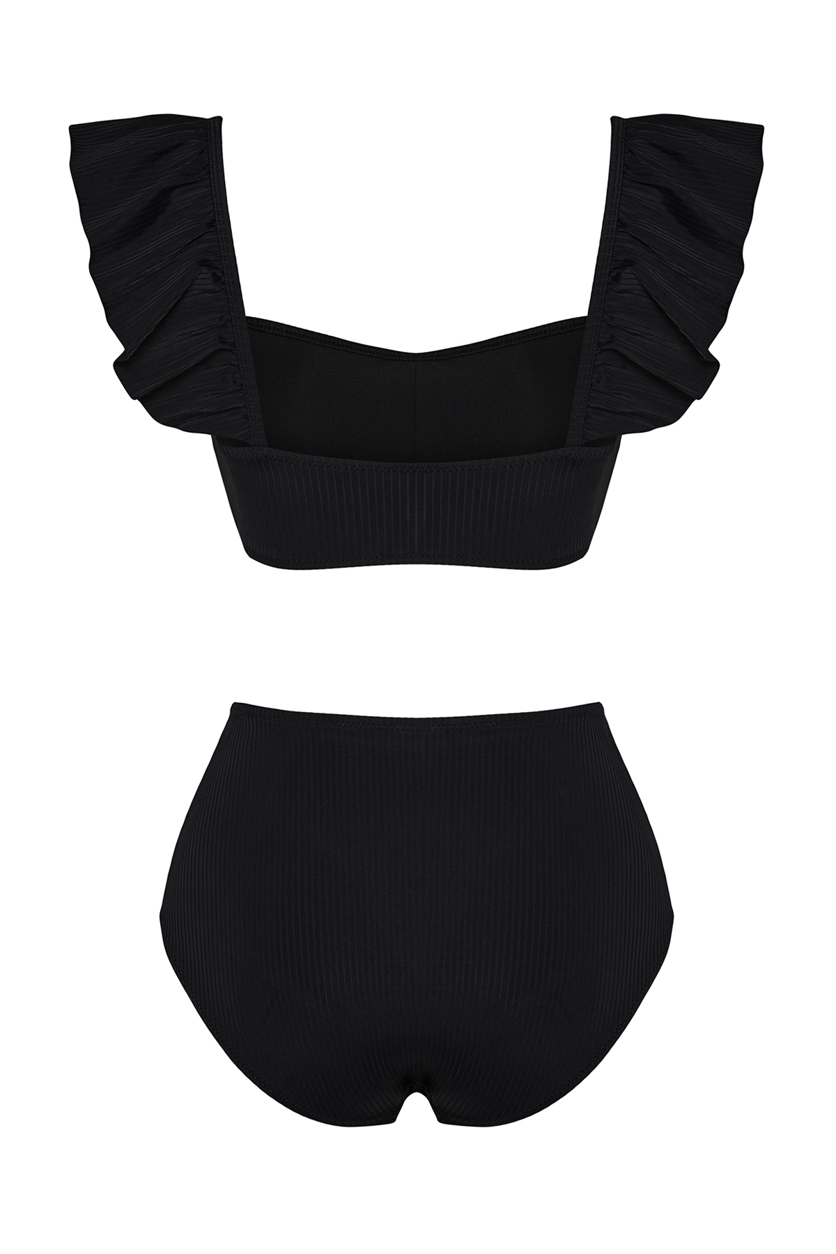 Trendyol Black Bralette Frilly Textured High Waist Hipster Bikini Set
